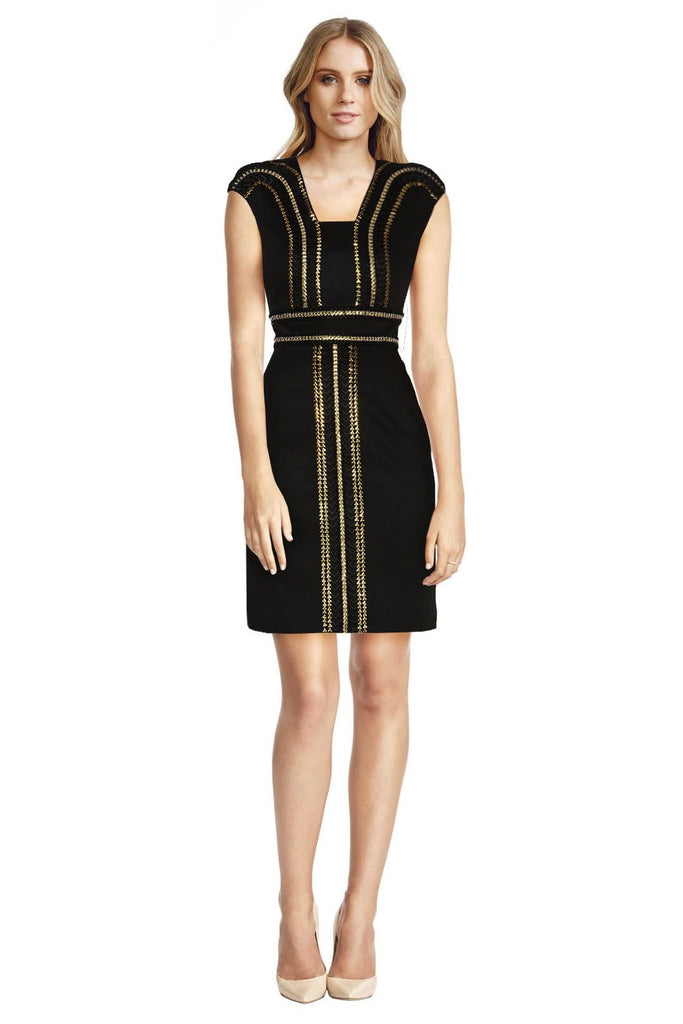 slim fit dress slacks Sass & Bide 'Freedom Rule' Black & Gold Midi Dress main image 1