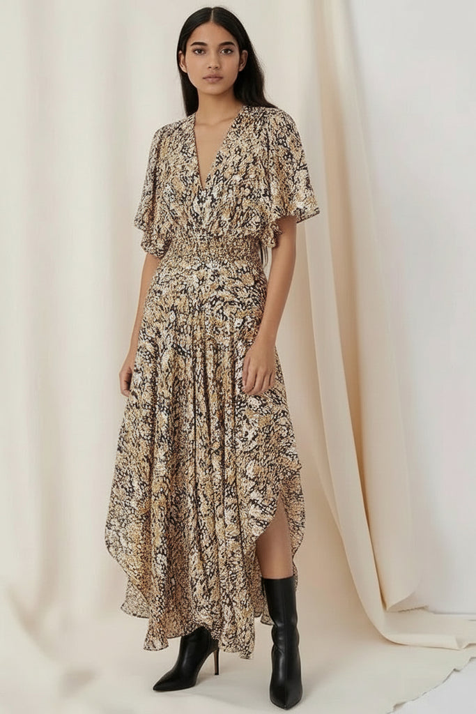 MAJE "Rachelle Floral Print Smocked" Dress