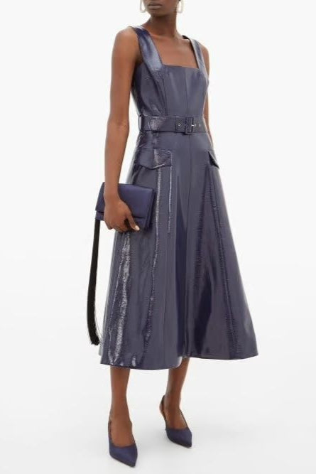 EMILIA WICKSTEAD "Petra Belted Patent Leather" Midi Dress