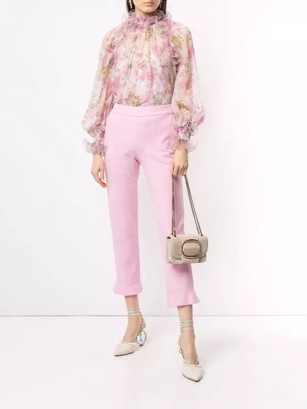 ZIMMERMANN 'Super Eight' Ruffled Floral Print Silk Blouse