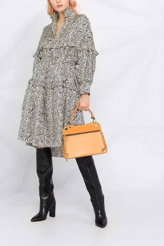 SANDRO "Salome Abstract Print" Midi Dress
