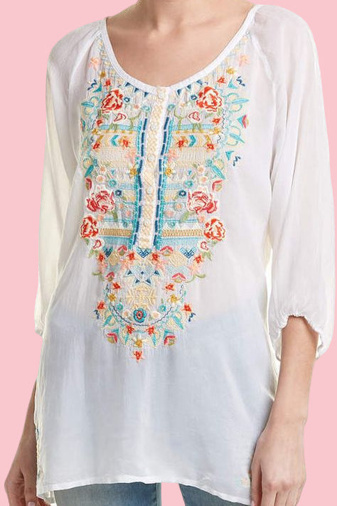 JOHNNY WAS "Embroidered Peasant" Blouse