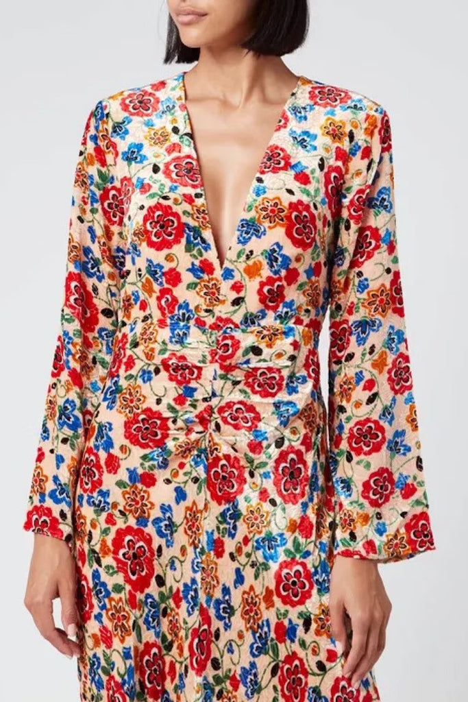 RIXO "Mel" Swirl Velvet Floral Dress