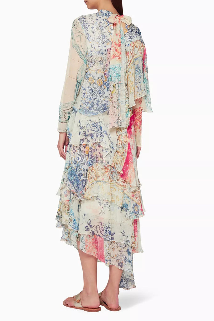 HEMANT & NANDITA "Fresco Silk Layered" Maxi Dress