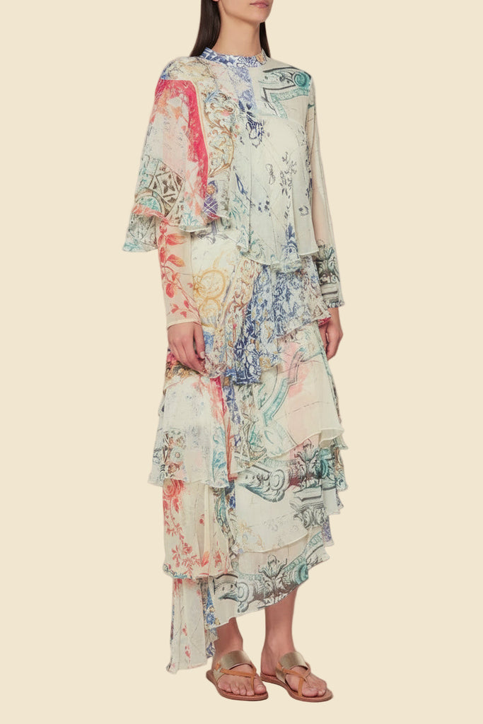 HEMANT & NANDITA "Fresco Silk Layered" Maxi Dress