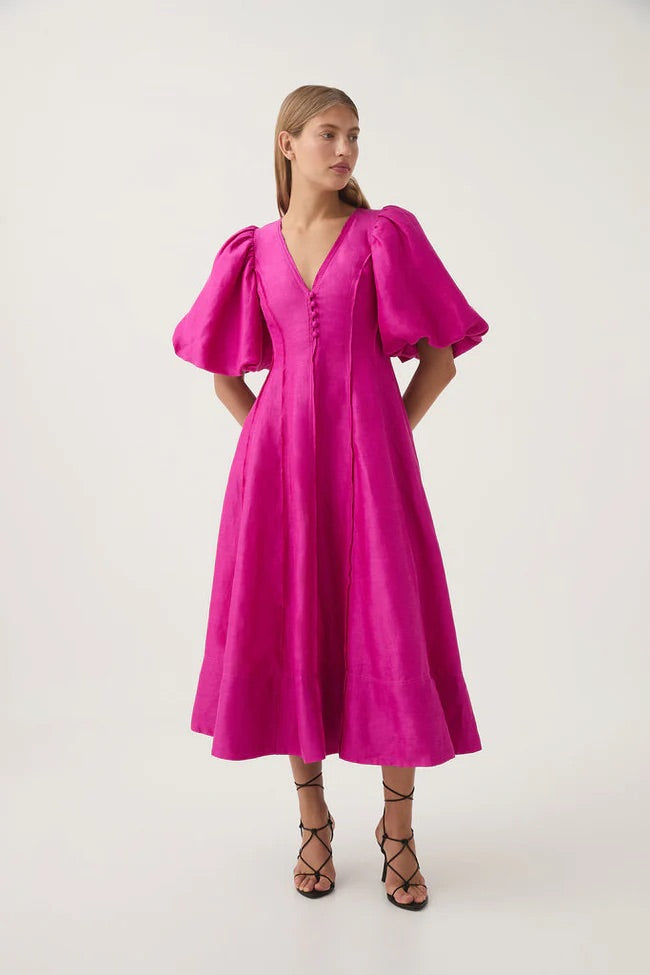 AJE "Dusk Puff Sleeve" Midi Dress