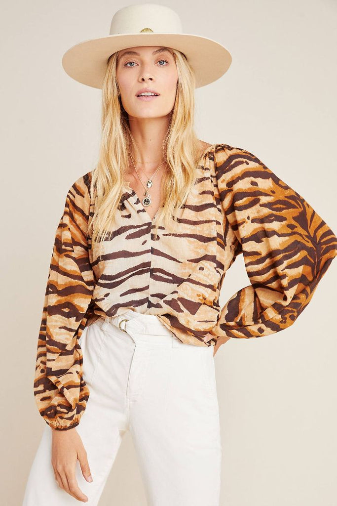 MES DEMOISELLES "Birmania Tiger-Print Cotton-Gauze" Blouse