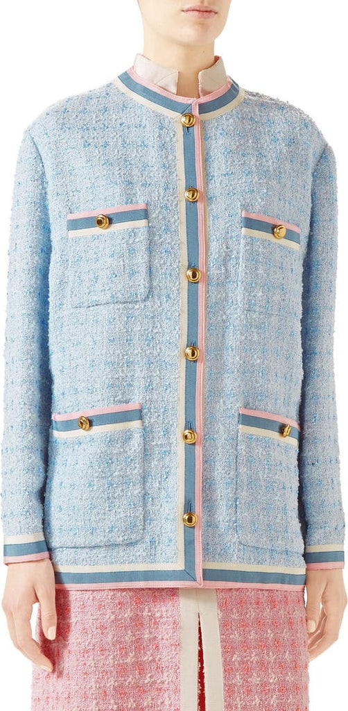 GUCCI "Stripe-Trim Button-Front" Tweed Jacket