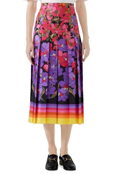 GUCCI "Floral Print" Twill Midi Skirt