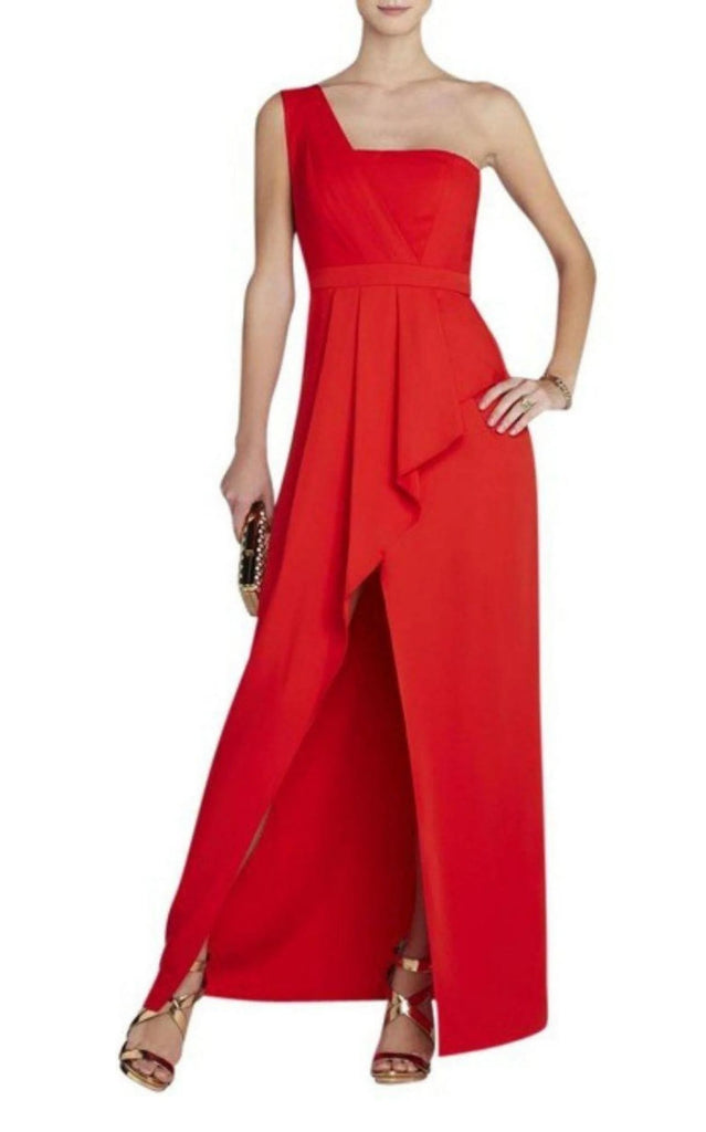 BCBG "Kristine One-Shoulder Peplum Gown" Dress