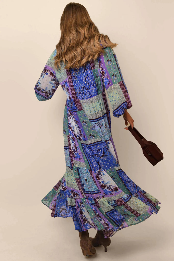 RIXO "Lori Metallic" Midi Dress