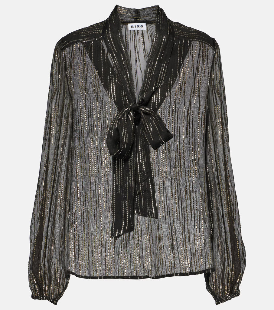 RIXO "Moss" Metallic Jacquard Blouse