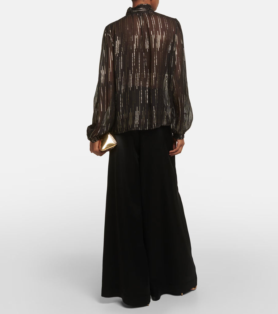 RIXO "Moss" Metallic Jacquard Blouse