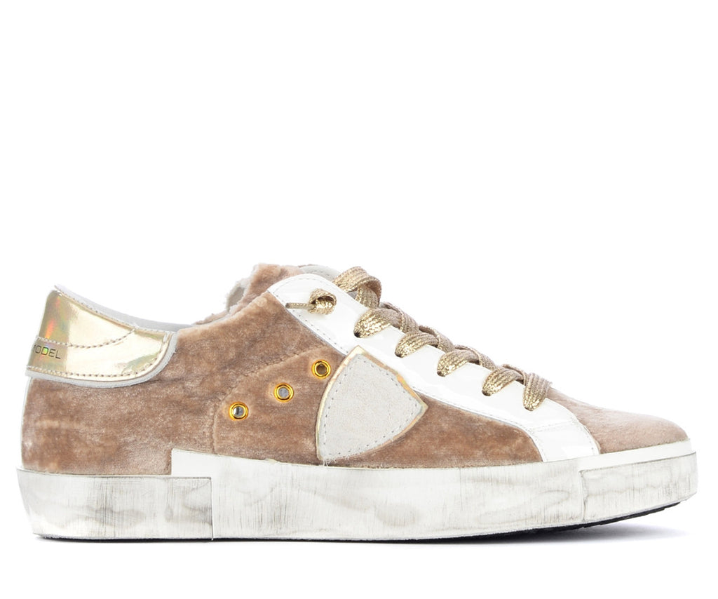 PHILIPPE MODEL "Paris" Beige Velvet Sneaker