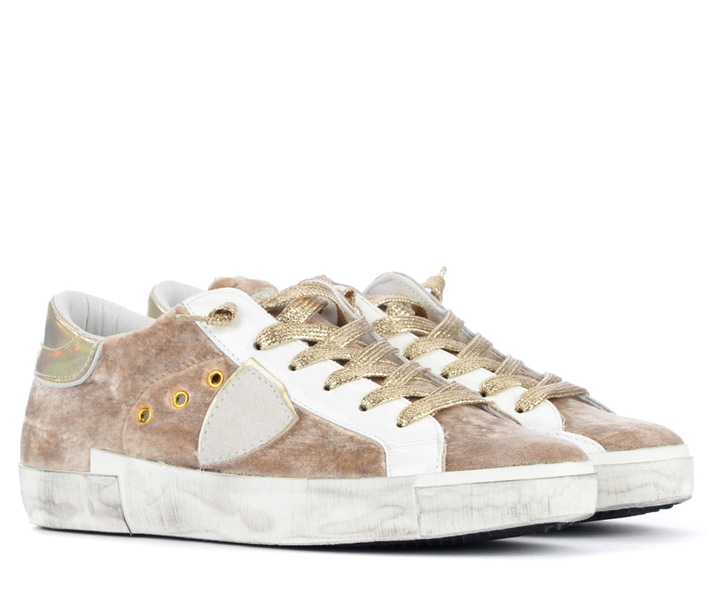 PHILIPPE MODEL "Paris" Beige Velvet Sneaker