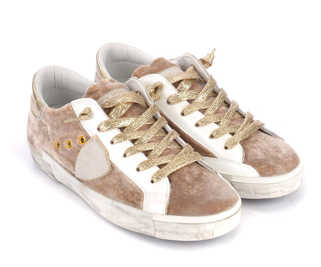 PHILIPPE MODEL "Paris" Beige Velvet Sneaker