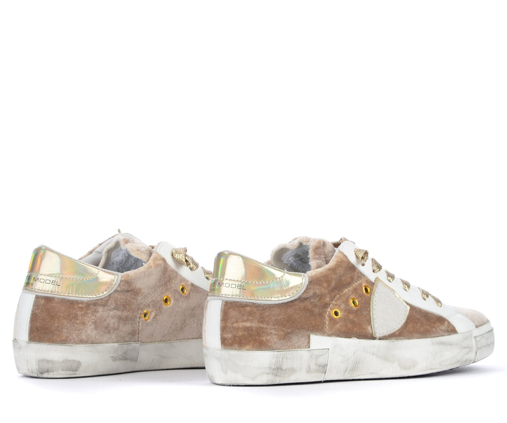 PHILIPPE MODEL "Paris" Beige Velvet Sneaker