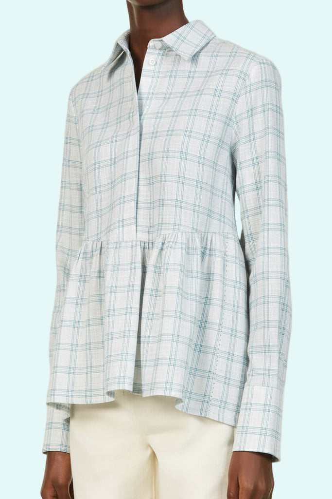 VVB Victoria Beckham "Checked" Flounce Hem Shirt