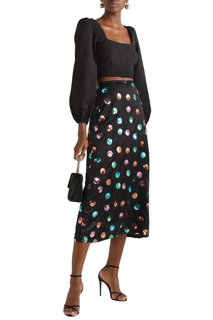 RIXO "Kelly" Sequin Silk Skirt