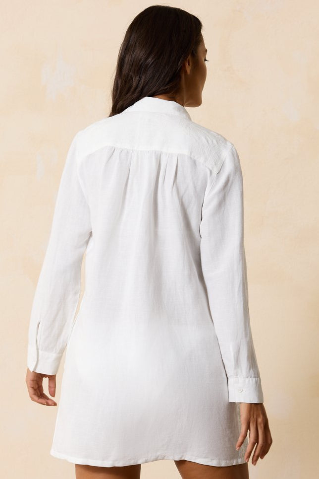 TOMMY BAHAMA "St. Lucia Linen-Blend Palm" Boyfriend Shirt