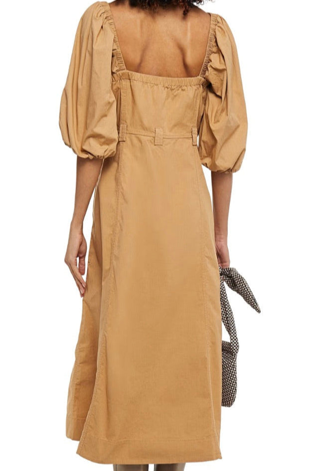 GANNI "Gathered Cotton Blend" Midi Dress