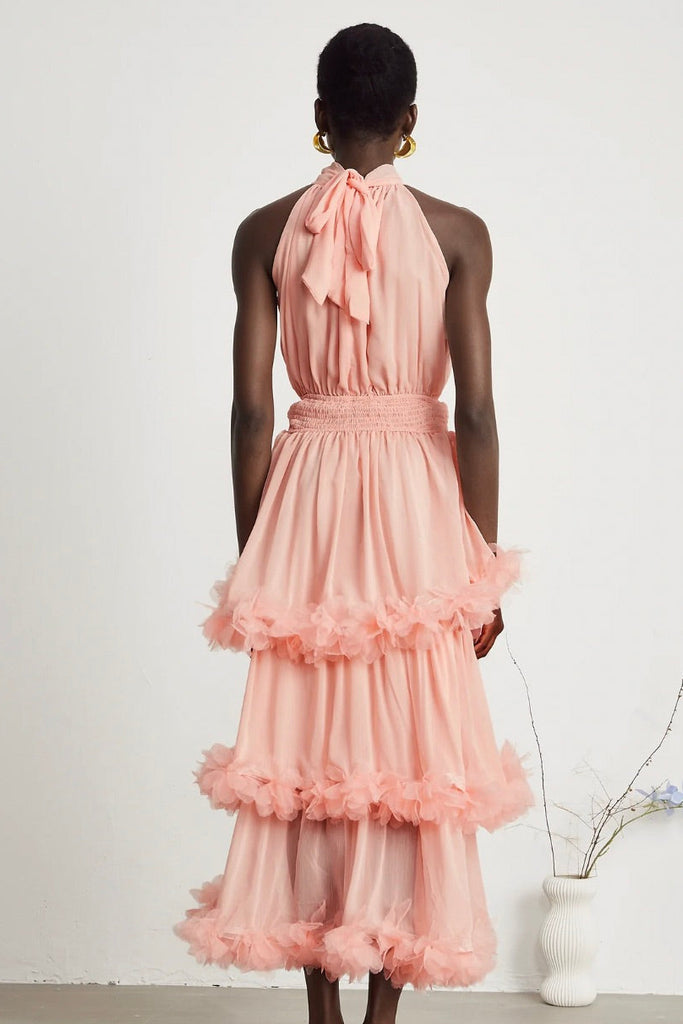 MISS ROSIER "Micah 3D Petal Tiered" Midi Dress