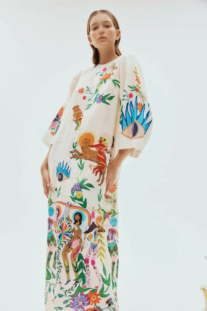 ALEMAIS "Meagan" Printed Linen Maxi Dress