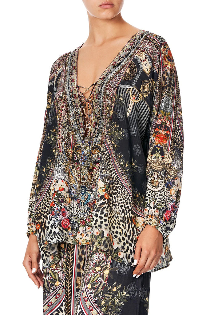 CAMILLA "Marais At Midnight"  Lace Up Blouse