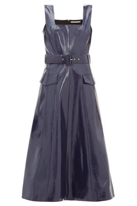 EMILIA WICKSTEAD "Petra Belted Patent Leather" Midi Dress