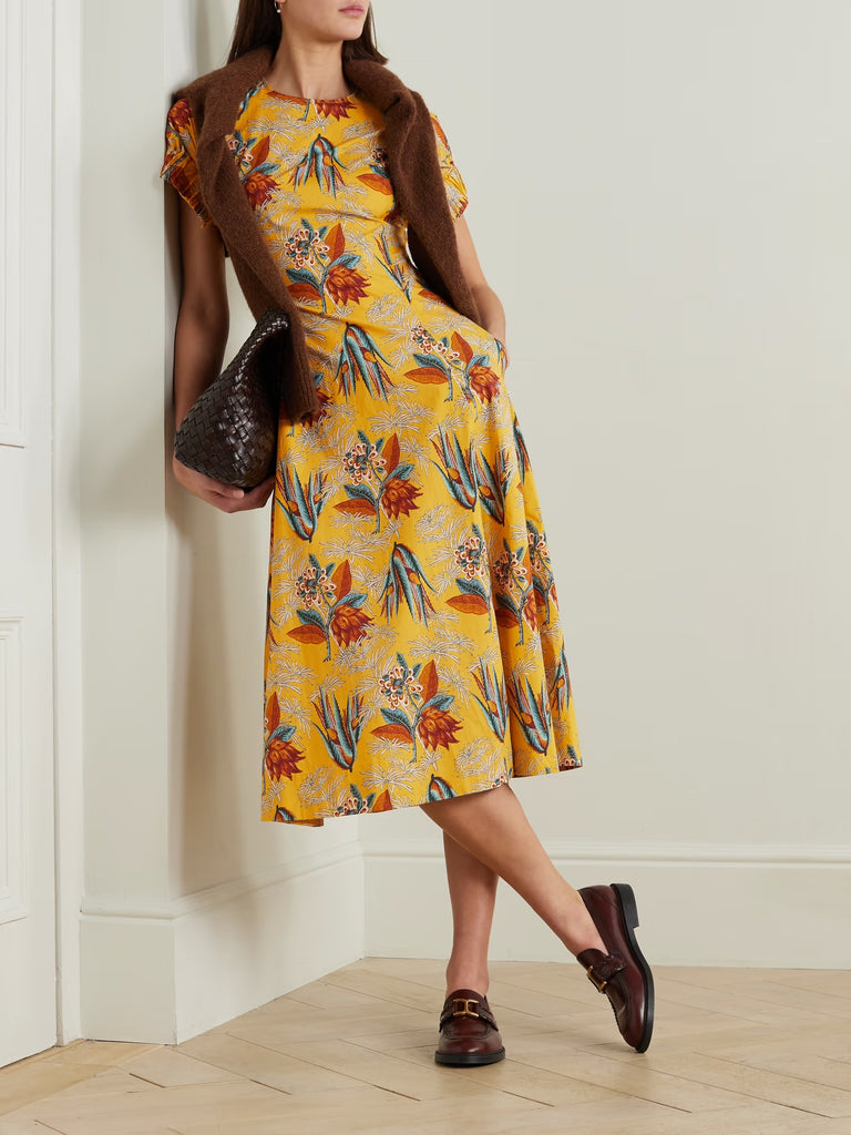 ULLA JOHNSON "Devon Floral-Print" Midi-Dress