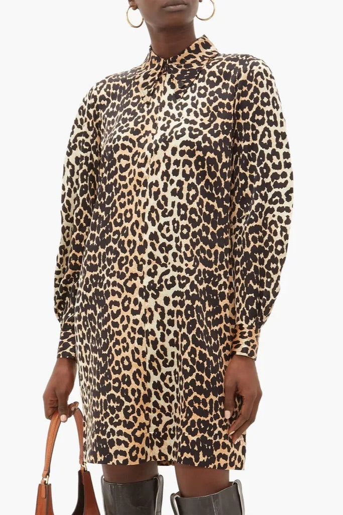 GANNI "Silk Leopard" Shirt Dress