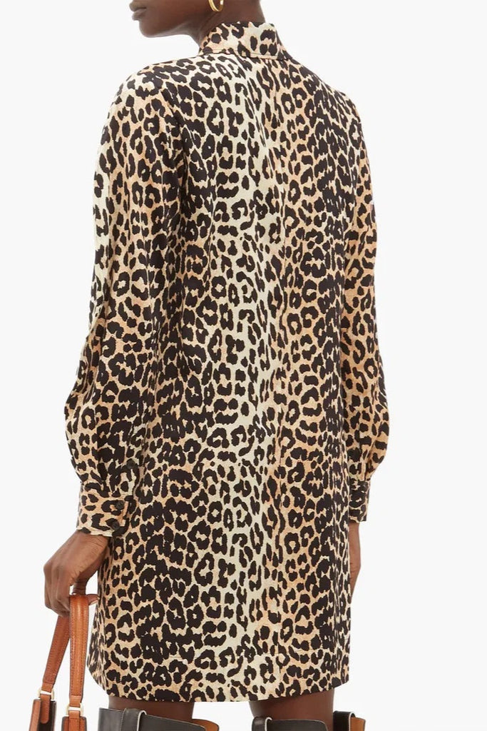 GANNI "Silk Leopard" Shirt Dress