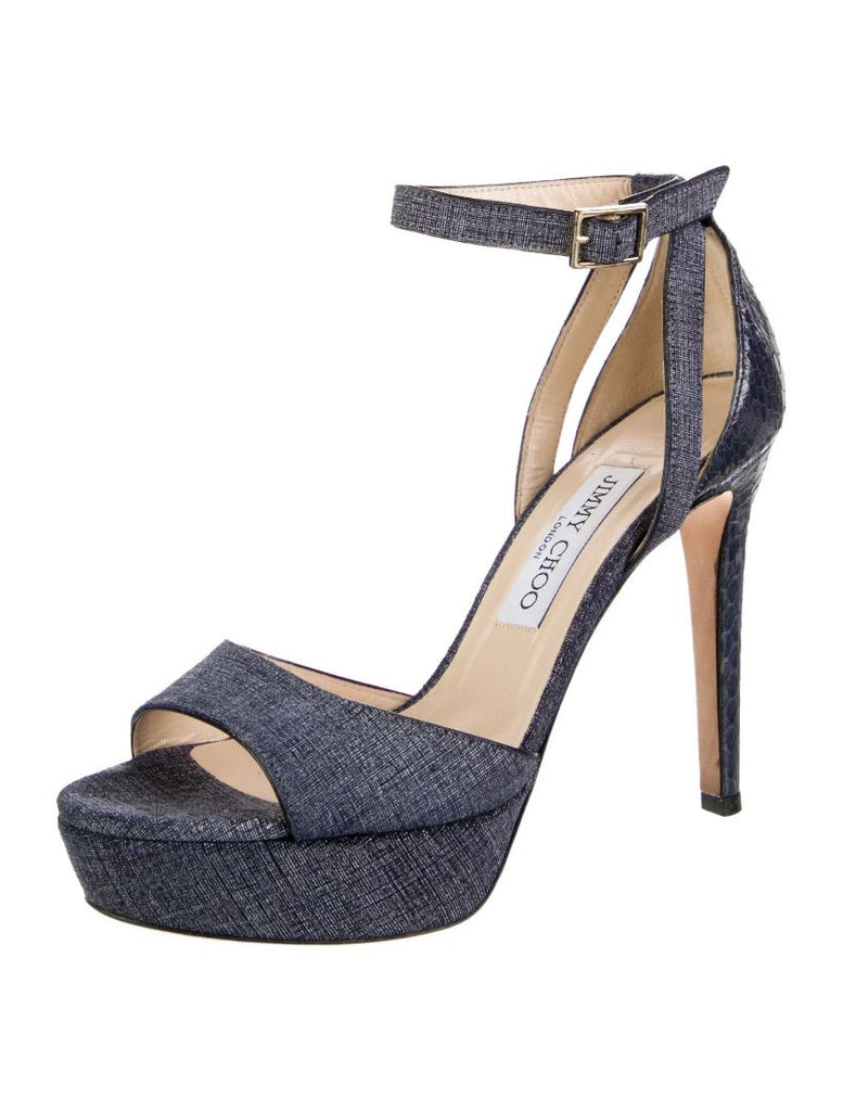 JIMMY CHOO "Kayden Denim Leather" Platform Sandal Heels