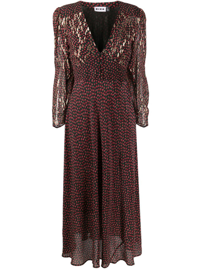 RIXO "Selma" Rose Print Midi Dress