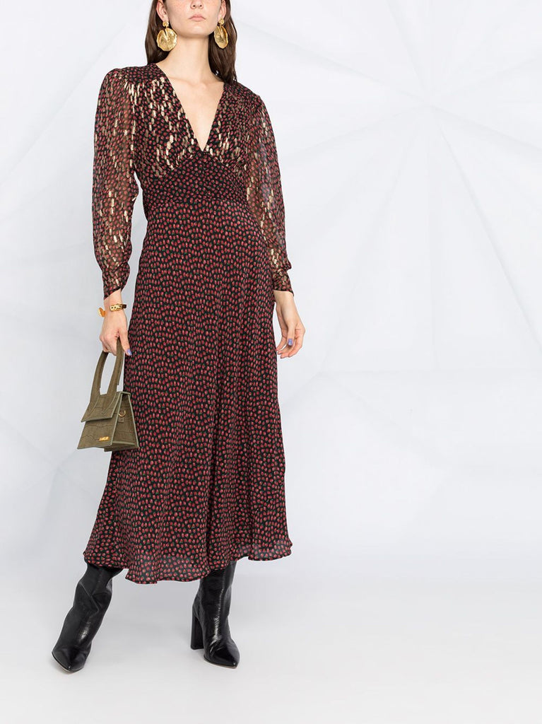 RIXO "Selma" Rose Print Midi Dress