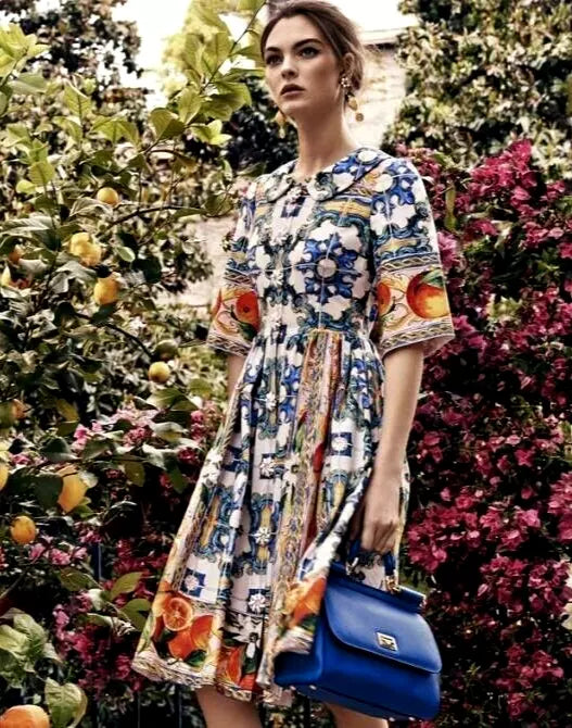 DOLCE & GABBANA "Majolica" Oranges Printed Dress