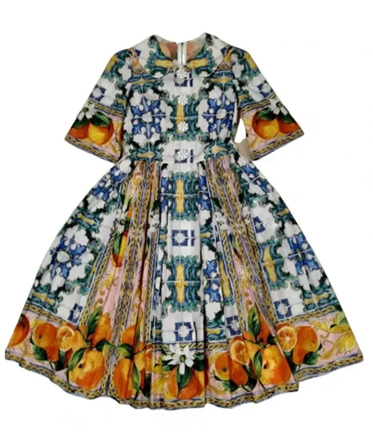 DOLCE & GABBANA "Majolica" Oranges Printed Dress